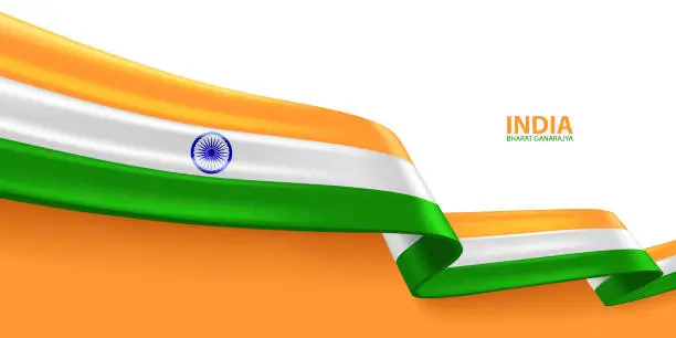 Vector illustration of India 3D Ribbon Flag