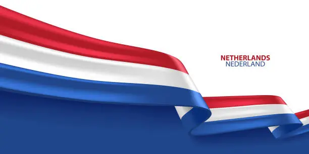 Vector illustration of Netherlands 3D Ribbon Flag