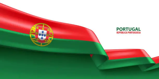 Vector illustration of Portugal 3D Ribbon Flag