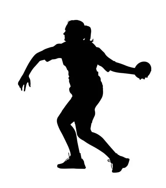 Vector illustration of Side Profile of Girl Discus Thrower Turning to Throw