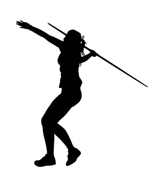 Vector illustration of Side Profile of Girl Javelin Thrower Running up to Throw