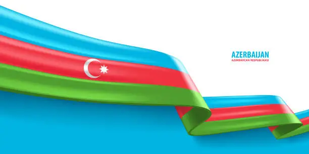 Vector illustration of Azerbaijan 3D Ribbon Flag