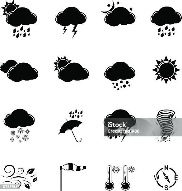 Набор Значков Погоды — стоковая векторная графика и другие изображения на тему Без людей - Без людей, Белый фон, Буря