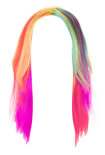 Long Hair Rainbow Wig Isolated on White