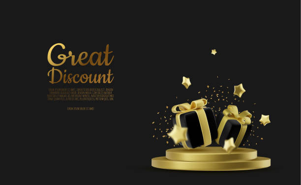 istock Realistic holiday design with Gift box around stars. Festive background with luxury gift box. 3d render object. Holiday banner, web poster, greeting card. vector illustration 1758586846
