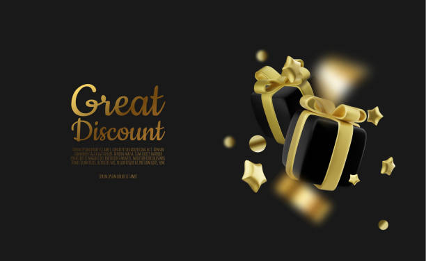 istock Realistic holiday design with Gift box around stars. Festive background with luxury gift box. 3d render object. Holiday banner, web poster, greeting card. vector illustration 1758587195