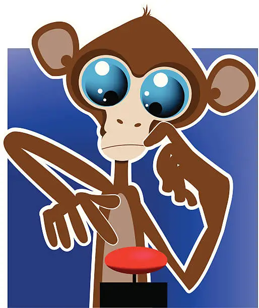 Vector illustration of Monkey with a red button