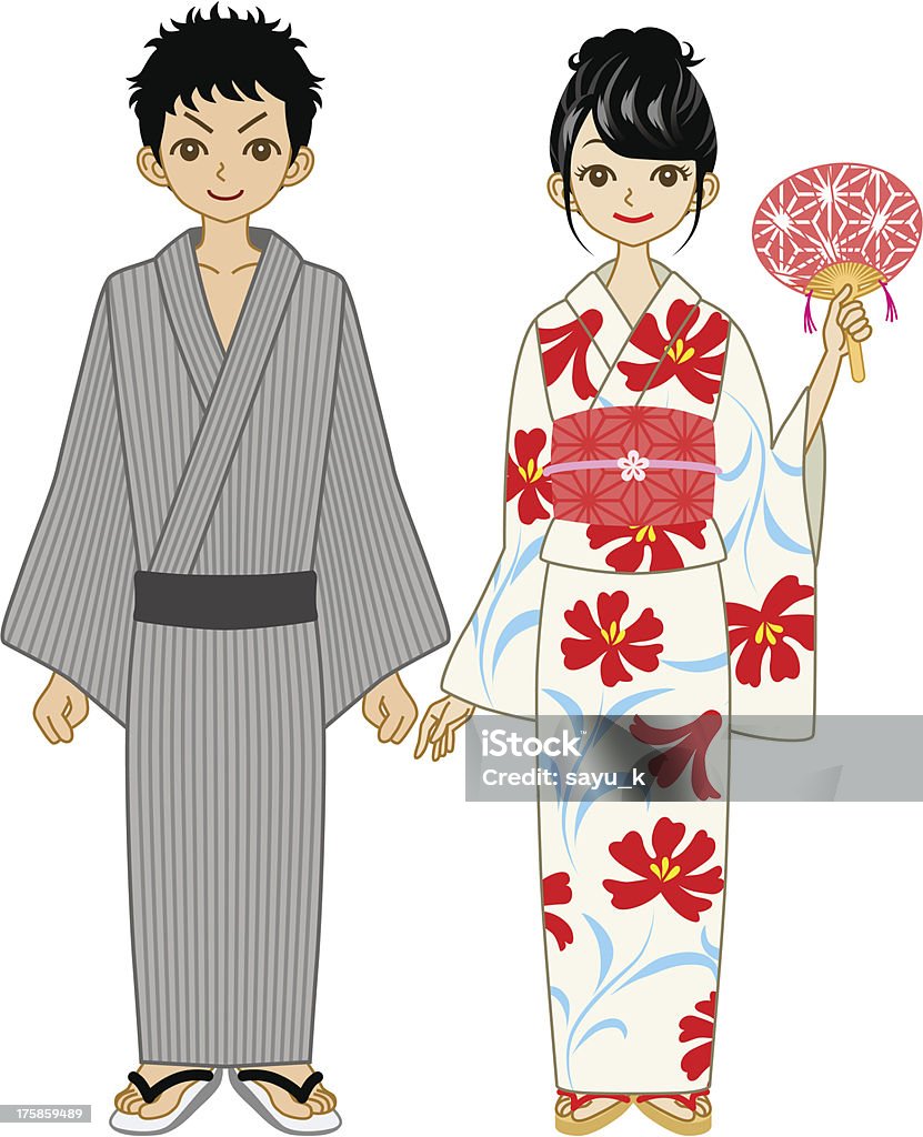 Japonés yukata pareja - arte vectorial de Recortable libre de derechos