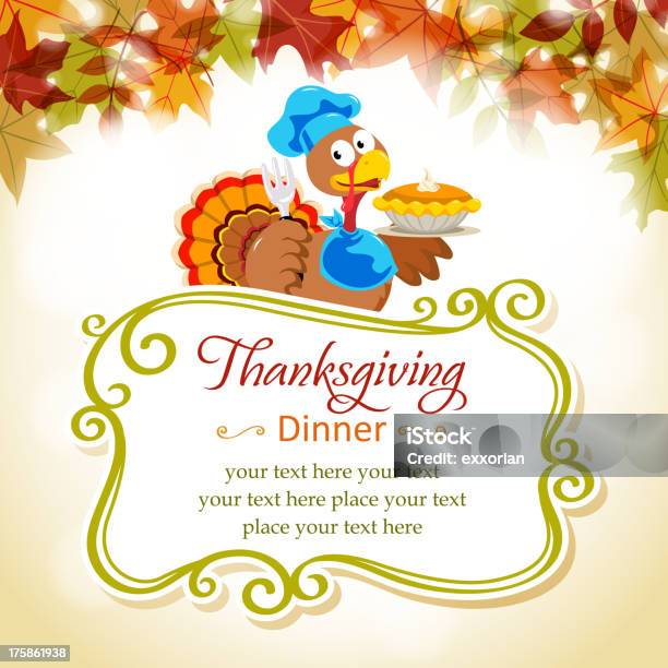 Cartoon Turkey In Thanksgiving Place Card Stock Illustration - Download Image Now - Border - Frame, Gourmet, Cute