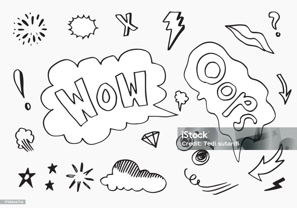 Emphasis With Stars Hand Drawn Set Elements Black On White Background Arrow Stars Eye Wow ...