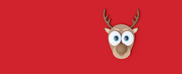 istock Funny Reindeer isolated on red background with copy space. Winter Holidays concept for greeting cards 3d render 1758674873