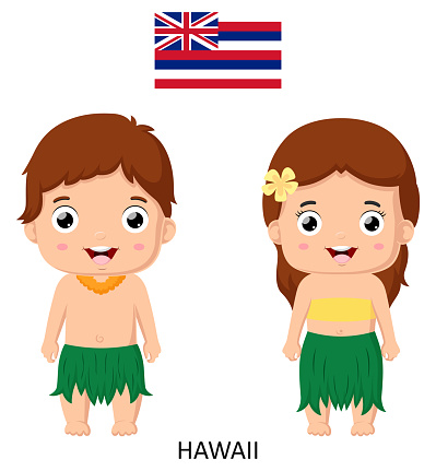 Vector illustration of Cute Hawaii boy and girl in national clothes