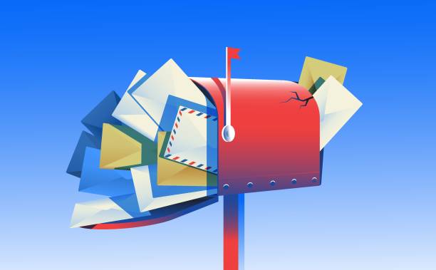 Broken mailbox full of letters vector illustration Broken mailbox full of letters. Spam problem, aggressive marketing concept. Vector illustration. mail box stock illustrations