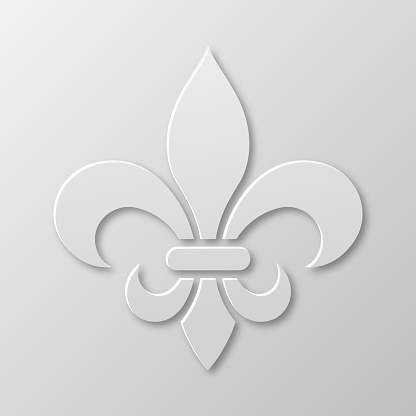 Vector Realistic Paper 3d Fleur De Lis Closeup on White Background. Heraldic Lily Sign, Vector Illustration.