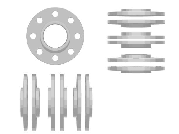 illustrazioni stock, clip art, cartoni animati e icone di tendenza di flangia isolata su sfondo bianco (8 fori) - flange screw isolated metal