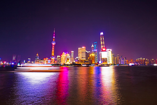 Shanghai, China - June 1, 2018: Night view of Shanghai Bund, China