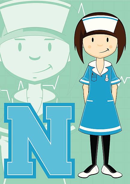 ilustrações de stock, clip art, desenhos animados e ícones de cute little enfermeiro aprendizagem latina n - characters pen shoe vector