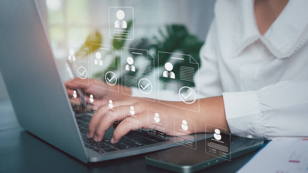 istock Recruitment management Business concept. Relationship Management with global structure. Human Resources. Management recruitment employment headhunting concept. HRM or Human Resource Management concept. 1758836732