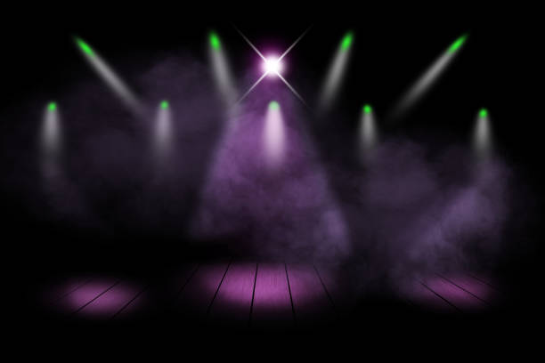 istock Pink lighting and smoke on stage with floor wood 1758861559