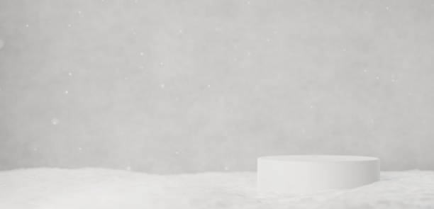 istock 3D Illustration.Snow and white pedestal. Snowfall. Snowfall. Copy space. (horizontal) 1758903034