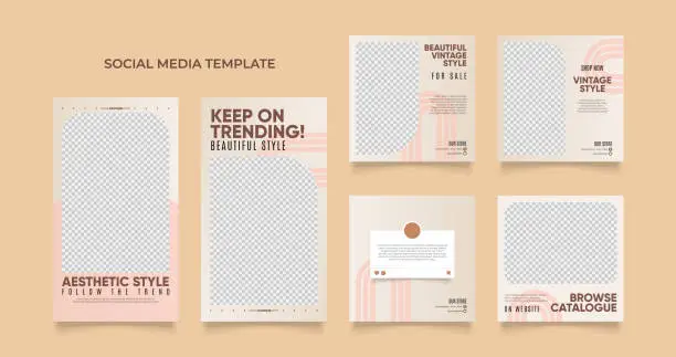 Vector illustration of social media template banner blog fashion sale promotion. fully editable square post frame puzzle organic sale poster. brown beige vector background