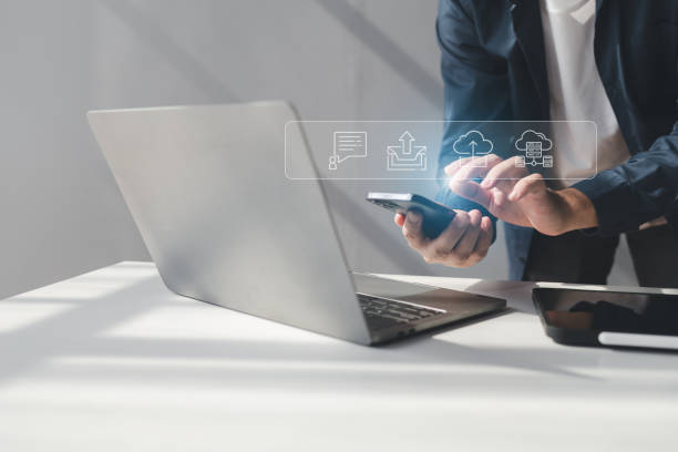 istock Concepts of uploading data to the cloud, storing data in an online database for easy retrieval, renting cloud database services, storing important corporate data, uploading work. 1758956547