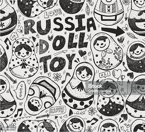 Doodle Seamless Pattern Di Sagoma Russa - Immagini vettoriali stock e altre immagini di Matrioska - Matrioska, Adolescente, Adulto