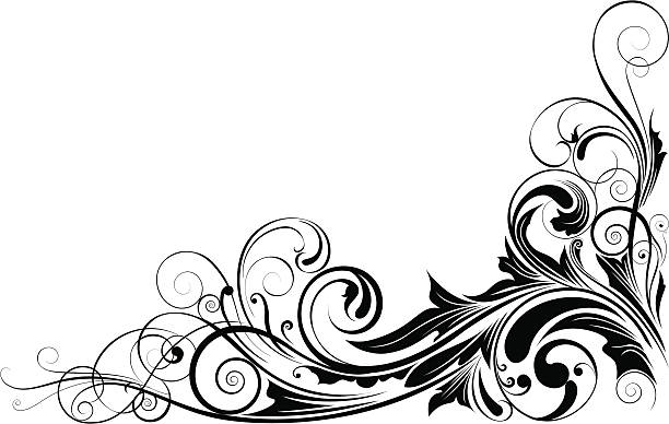 ilustrações de stock, clip art, desenhos animados e ícones de canto preto floral - corner arc frame swirl