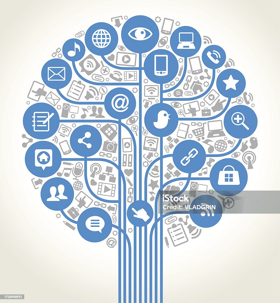 vector network tree with social media icons vector background tree shape formed by the social media icons and words Social Media stock vector