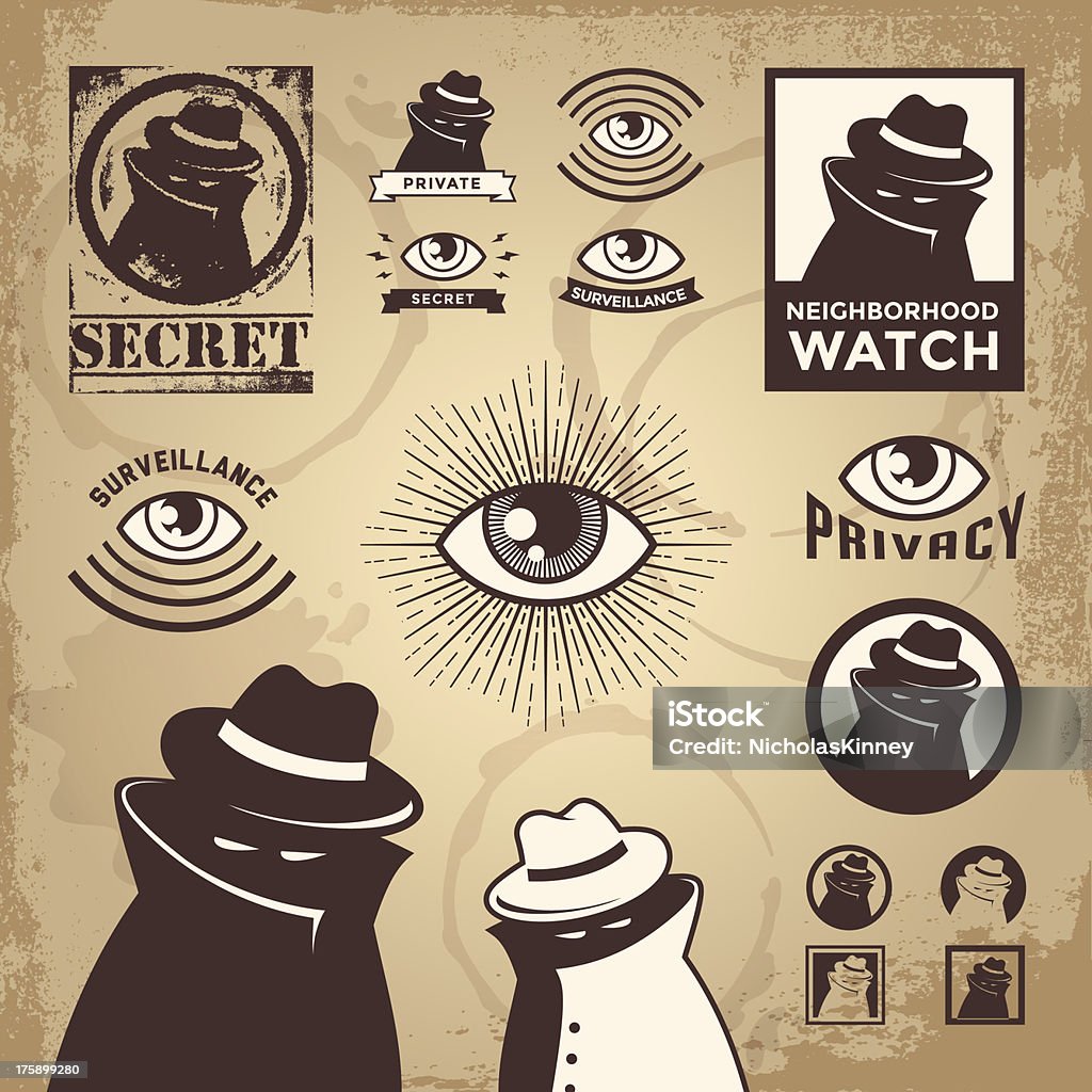 Vektor illustration Satz von Verbrechen Symbole - Lizenzfrei Spionage und Aufklärung Vektorgrafik