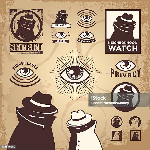 Vektor Illustration Satz Von Verbrechen Symbole Stock Vektor Art und mehr Bilder von Spionage und Aufklärung - Spionage und Aufklärung, Spion, Neighborhood Crime Watch - englisches Schild