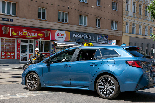 Vienna, Austria - June 15, 2023:  A taxi stand in the center of in Vienna