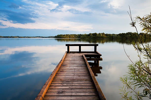 istock wooden pier on lake 175903001