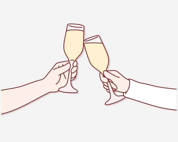 ilustrações, clipart, desenhos animados e ícones de duas elegantes taças de champanhe. - alcohol drop cartoon cheerful