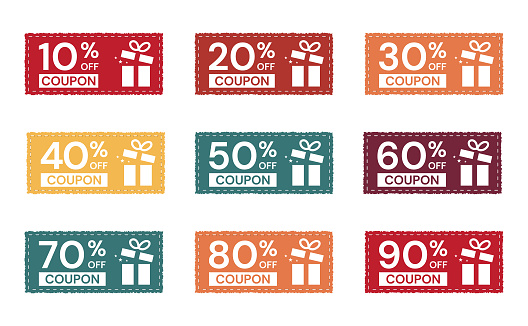 Discount Coupon Labels Set Isolated on White Background, Vector Illustration