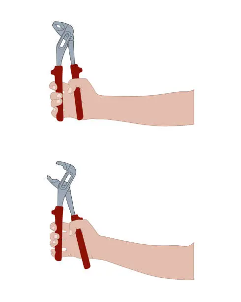 Vector illustration of Hands holding water pump pliers illustration