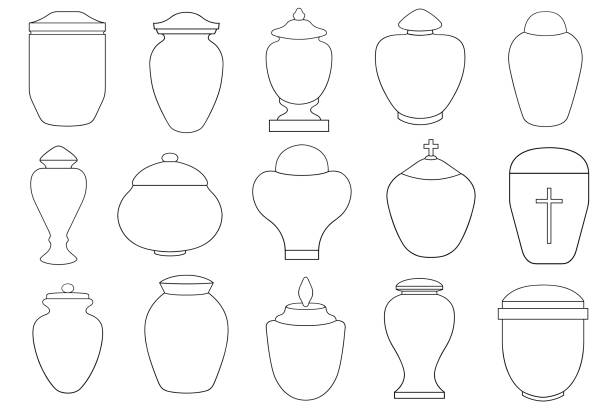 Illustration of different funeral cremation urns Illustration of different funeral cremation urns isolated on white burned corpse stock illustrations
