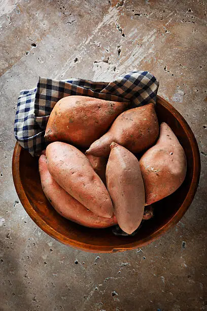Sweet potatoes in a basket.