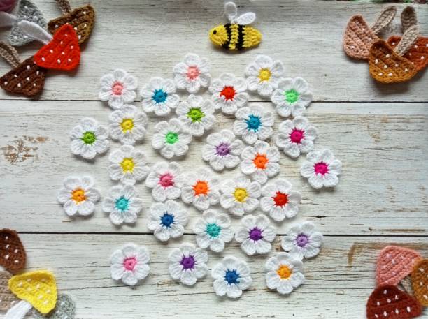 istock Crochet flowers handmade multicolor background texture 1759108094