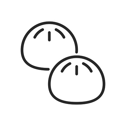 Steamed Bun Icon. Vector Linear Illustration of Asian Bambao, Chinese Dumplings - Perfect for Food, Bakery, and Street Cuisine Representations. Dim Sum Isolated Sign.