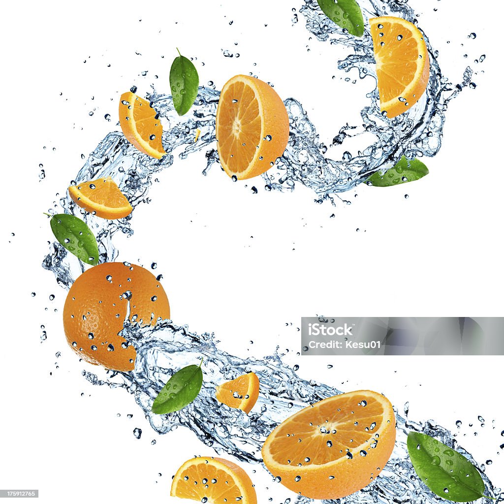 Oranges with water splash Oranges with water splash isolated on a white background Cold Temperature Stock Photo