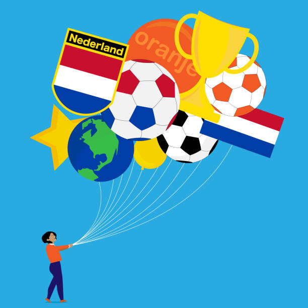 футбольные шары нидерландов - fan dutch flag women colors stock illustrations