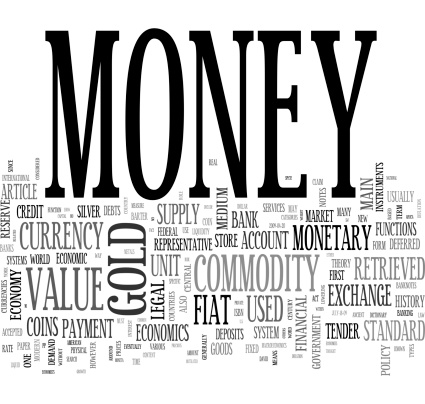 Money related concepts in word tag cloud isolated on white background