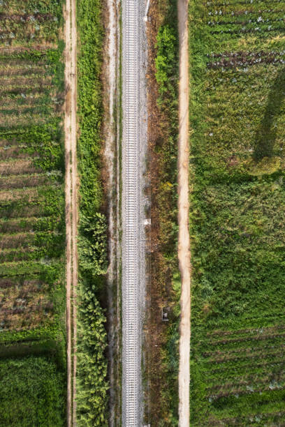 istock Aerial view of train track layout 1759142045