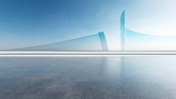 istock 3d render of abstract futuristic architecture with empty concrete floor. Scene for car presentation. 1759143992