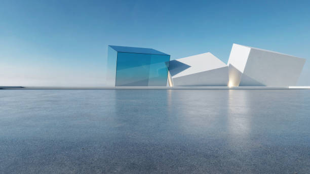istock 3d render of abstract futuristic architecture with empty concrete floor. Scene for car presentation. 1759143995