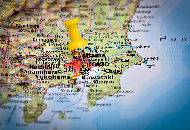 istock Destination Tokyo, Japan on geographical map in close up image 175914535