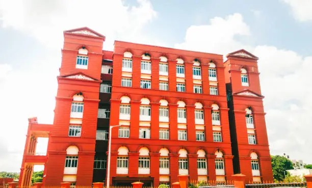 Photo of Prestigious government building with blue sky background at Karnataka, India.