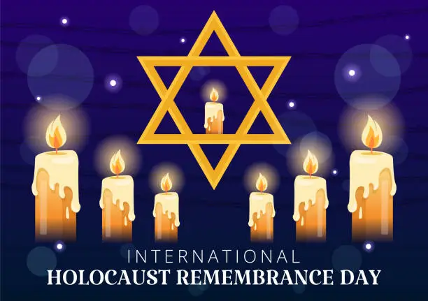 Vector illustration of International Holocaust Remembrance Day Vector Illustration on 27 January with Yellow Star and Candle to Commemorates the Victims in Flat Background