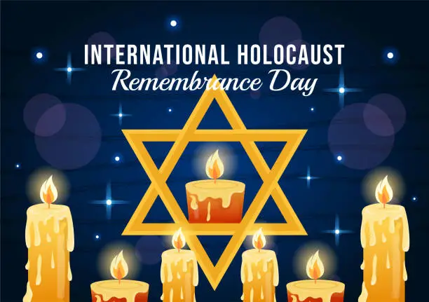 Vector illustration of International Holocaust Remembrance Day Vector Illustration on 27 January with Yellow Star and Candle to Commemorates the Victims in Flat Background